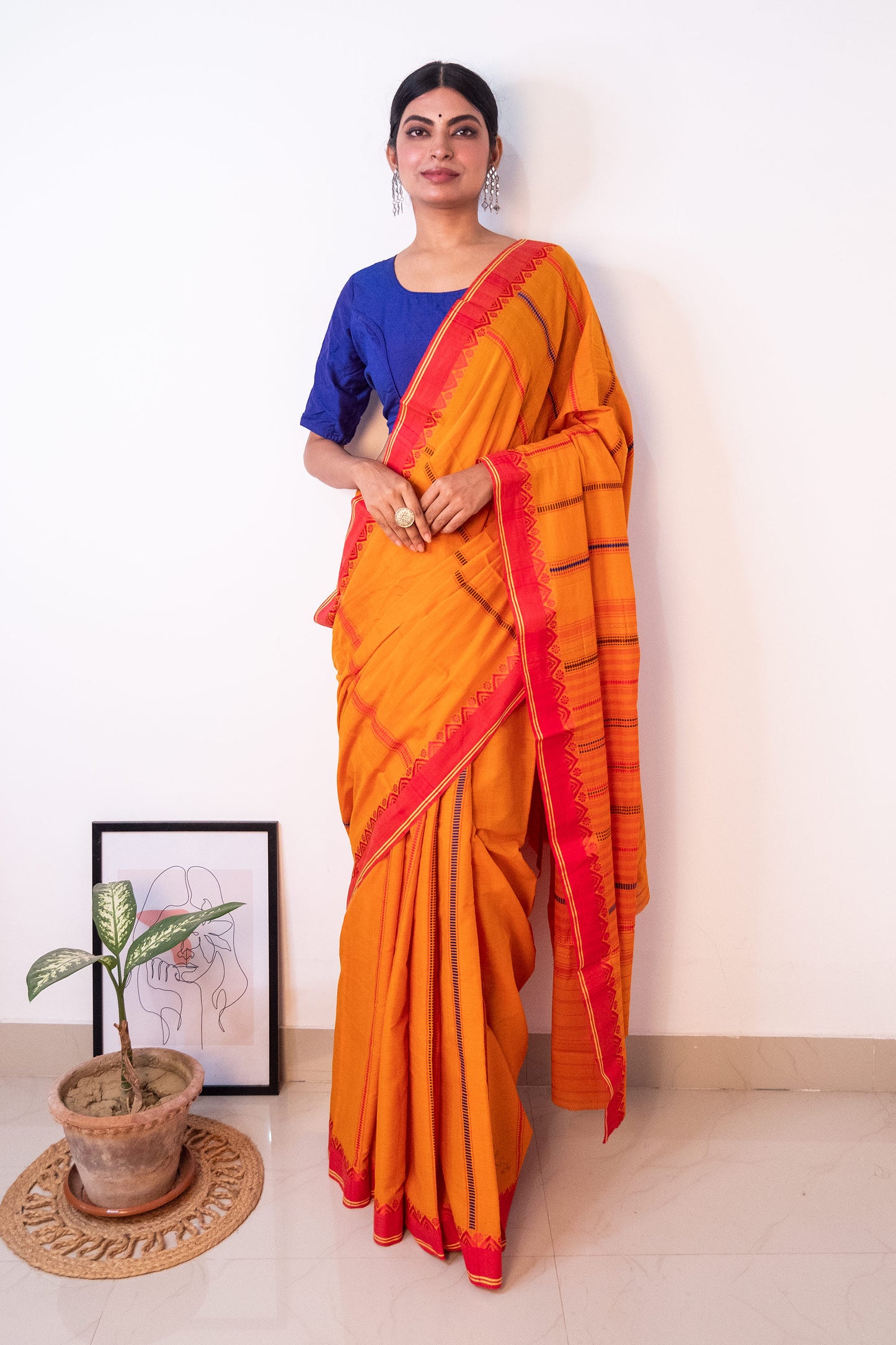 Sunset Yellow Begumpuri Cotton Handloom Saree with Woven Borders