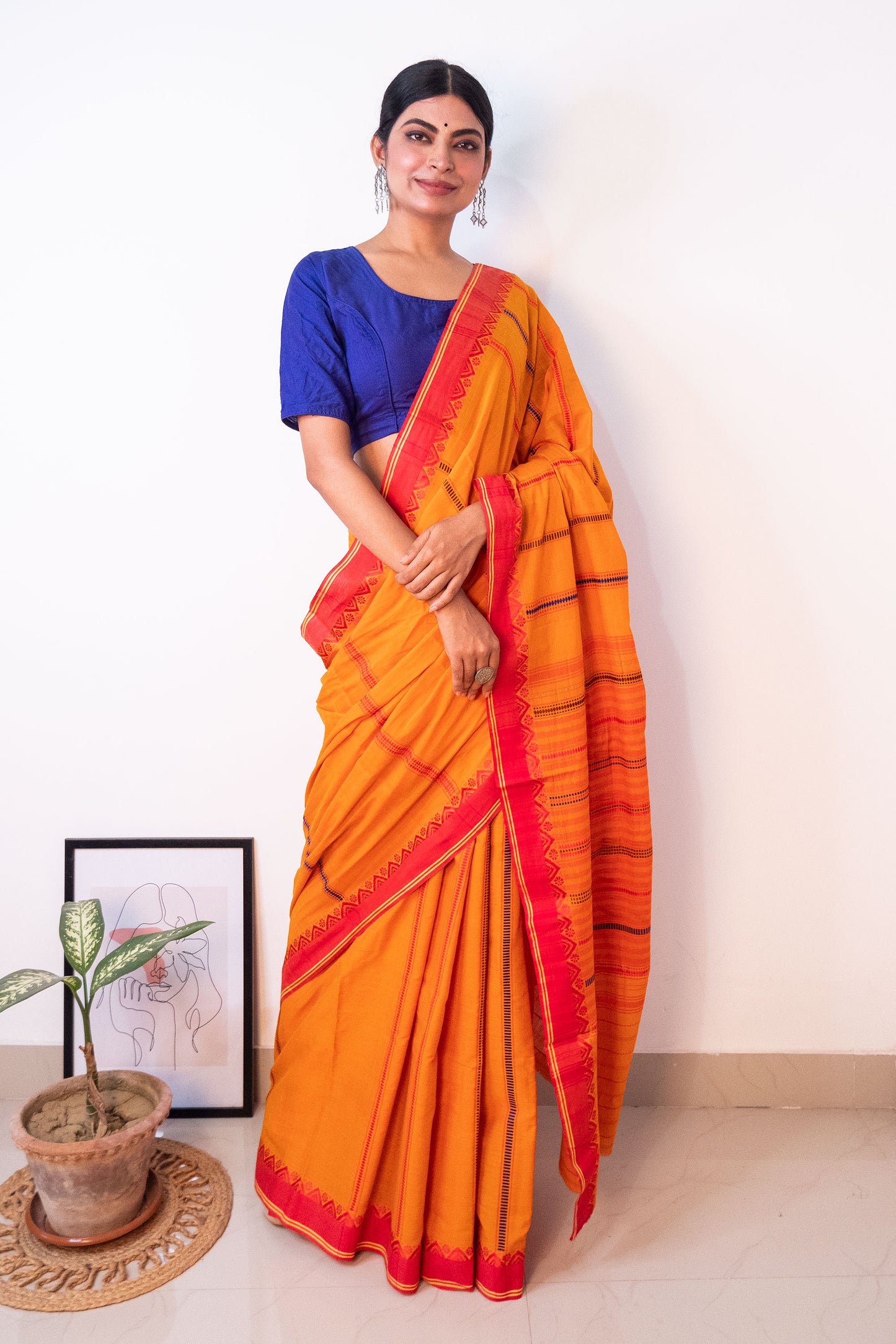 Sunset Yellow Begumpuri Cotton Handloom Saree with Woven Borders