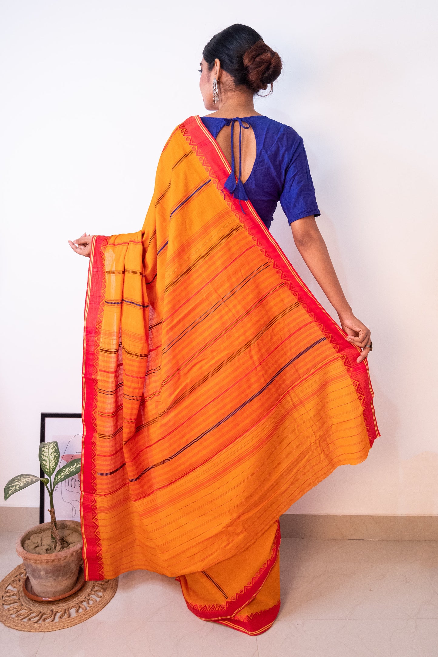 Sunset Yellow Begumpuri Cotton Handloom Saree with Woven Borders