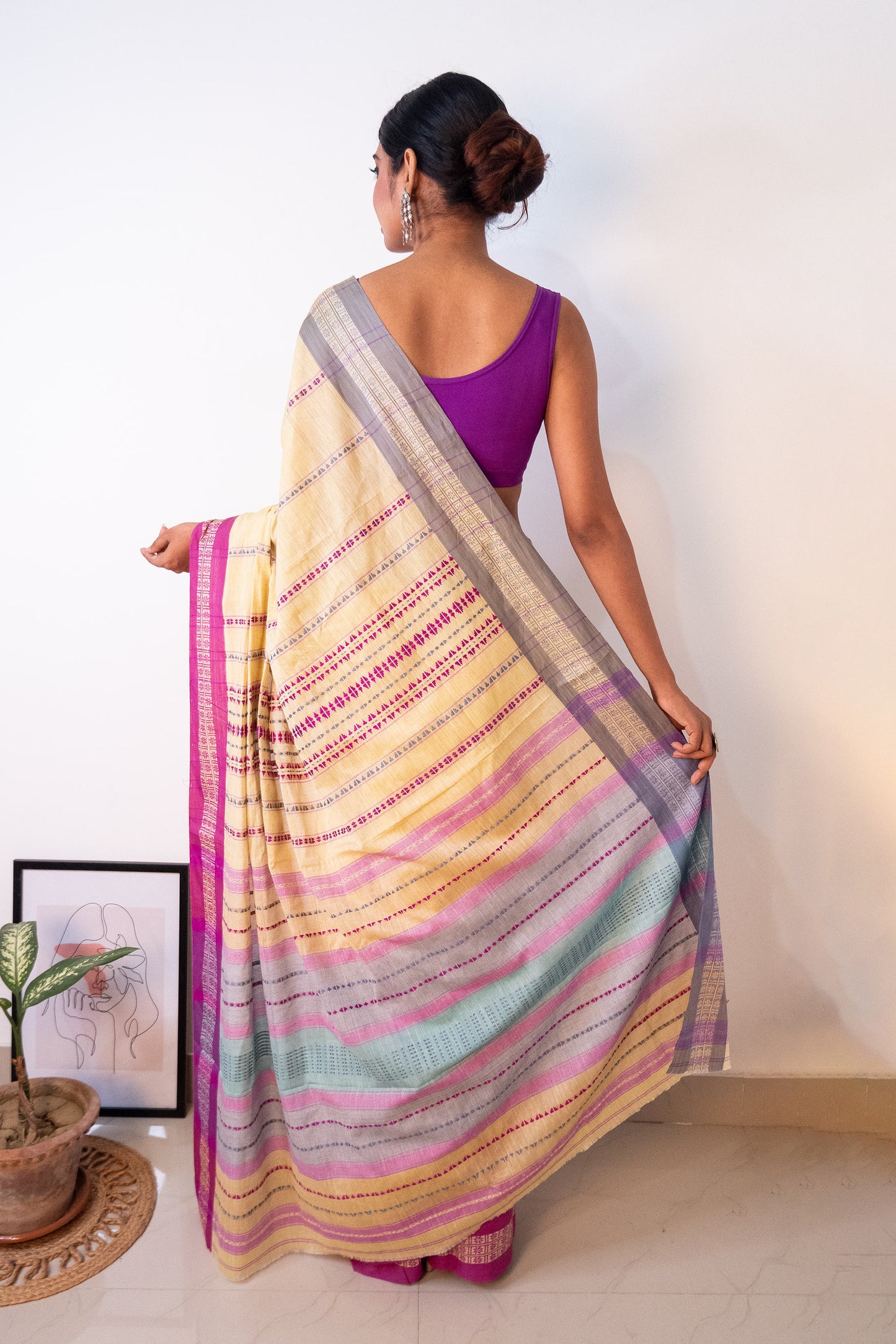 Butter Yellow Begumpuri Cotton Handloom Saree with Ganga Jamuna Borders