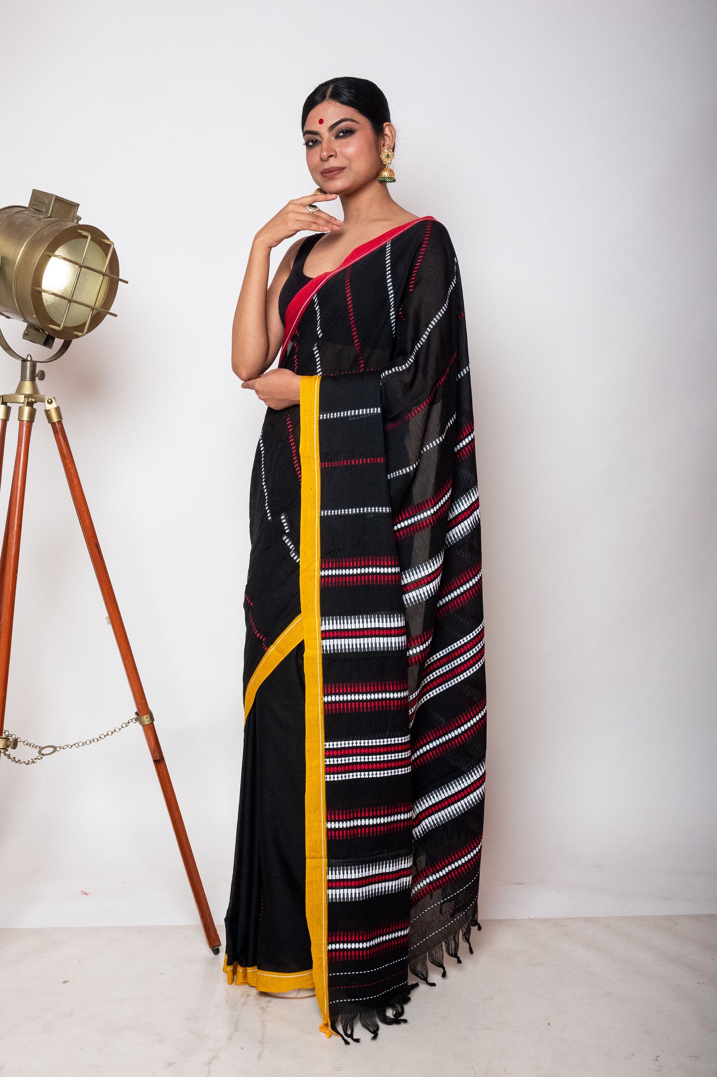 Black Begumpuri Cotton Handloom Saree with Ganga Jamuna Borders