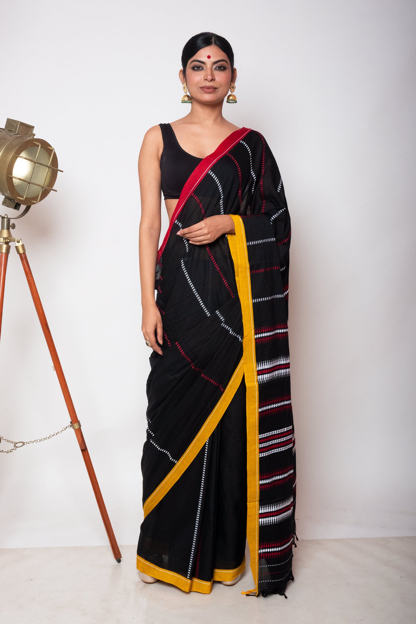 Black Begumpuri Cotton Handloom Saree with Ganga Jamuna Borders