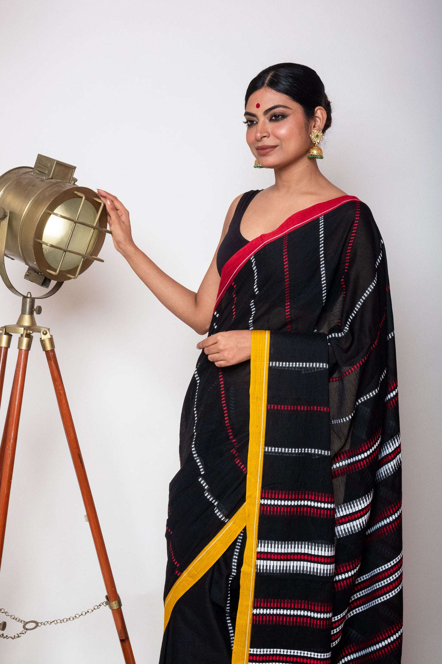 Black Begumpuri Cotton Handloom Saree with Ganga Jamuna Borders