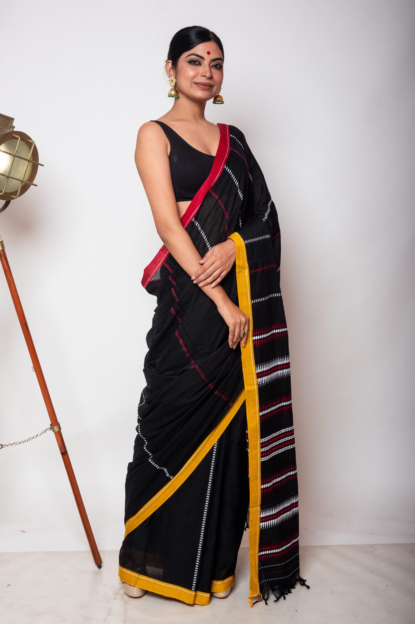 Black Begumpuri Cotton Handloom Saree with Ganga Jamuna Borders