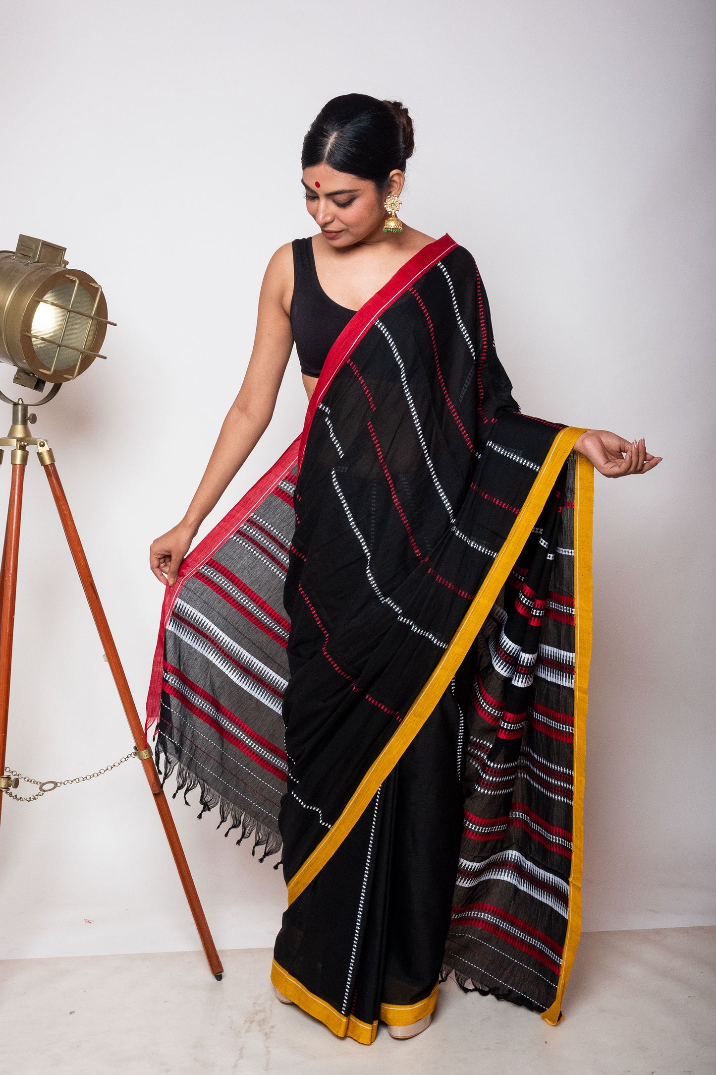 Black Begumpuri Cotton Handloom Saree with Ganga Jamuna Borders