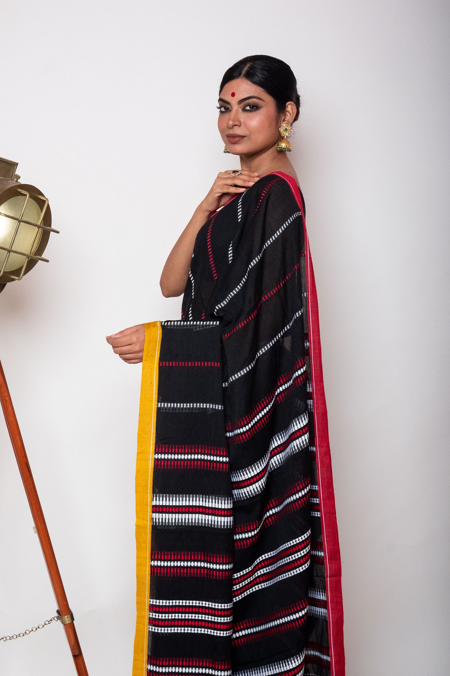 Black Begumpuri Cotton Handloom Saree with Ganga Jamuna Borders