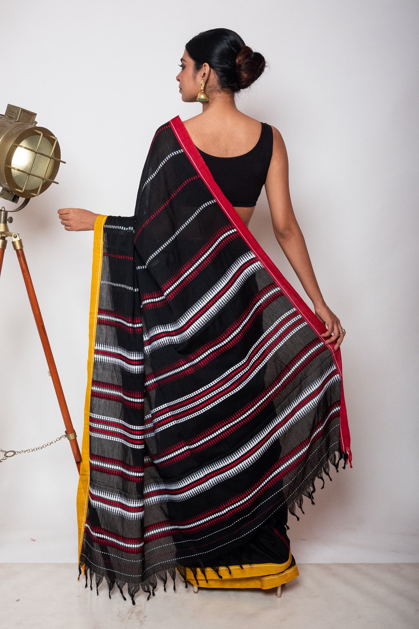 Black Begumpuri Cotton Handloom Saree with Ganga Jamuna Borders