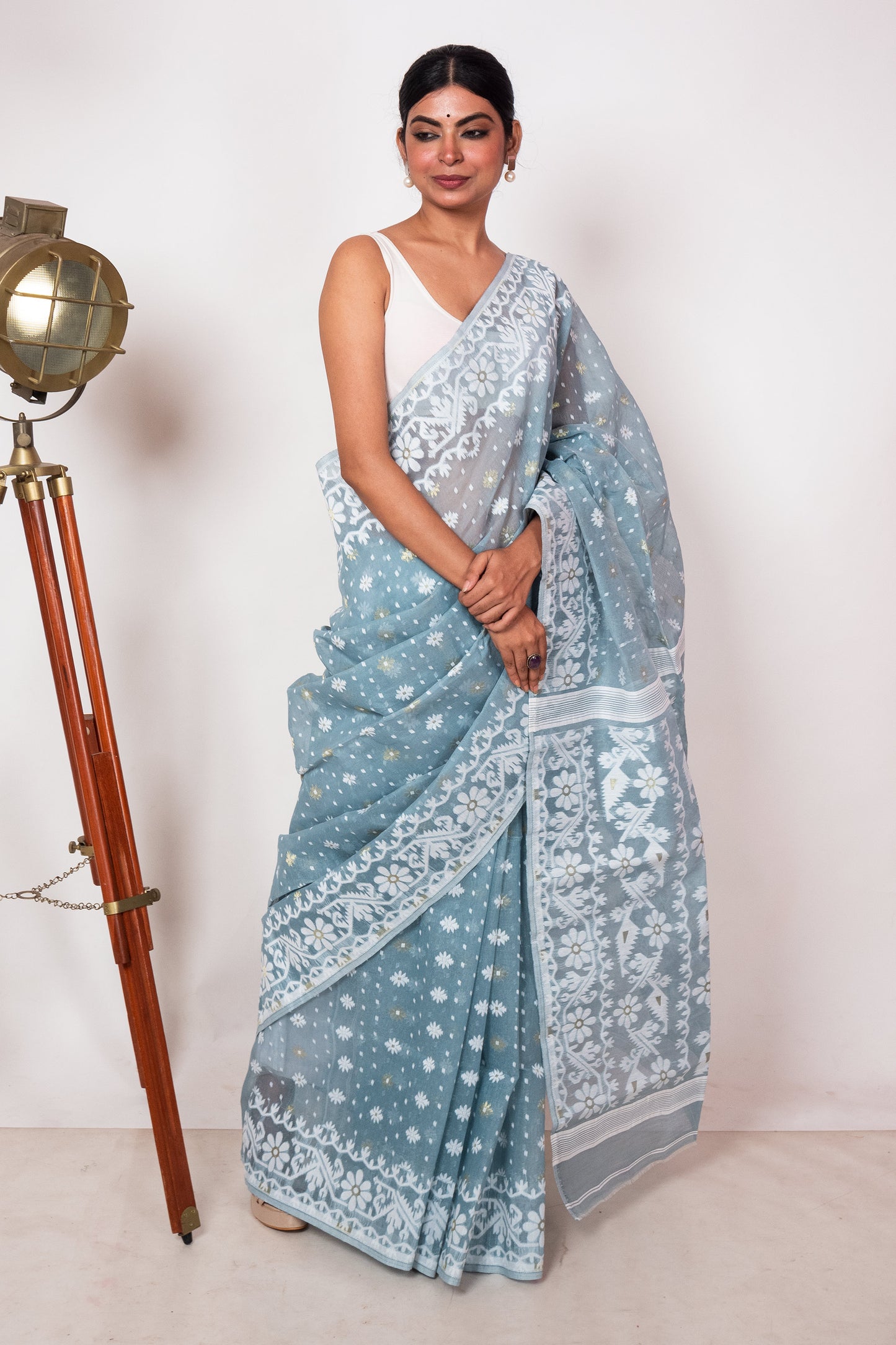 Pastel Blue Bengal Jamdani Saree