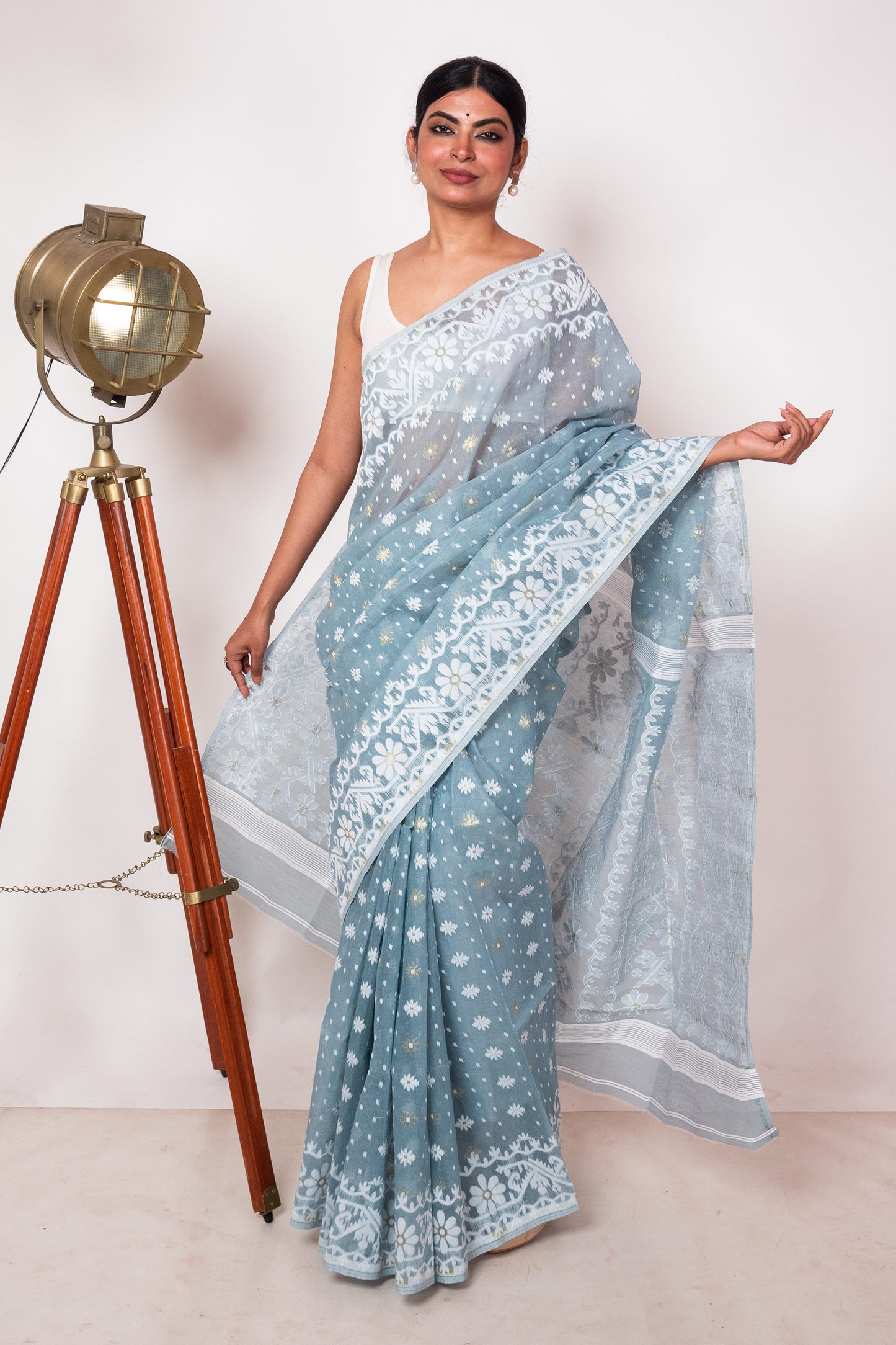 Pastel Blue Bengal Jamdani Saree