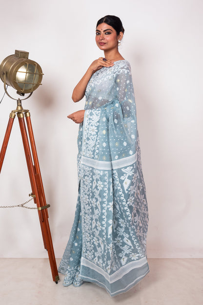 Pastel Blue Bengal Jamdani Saree