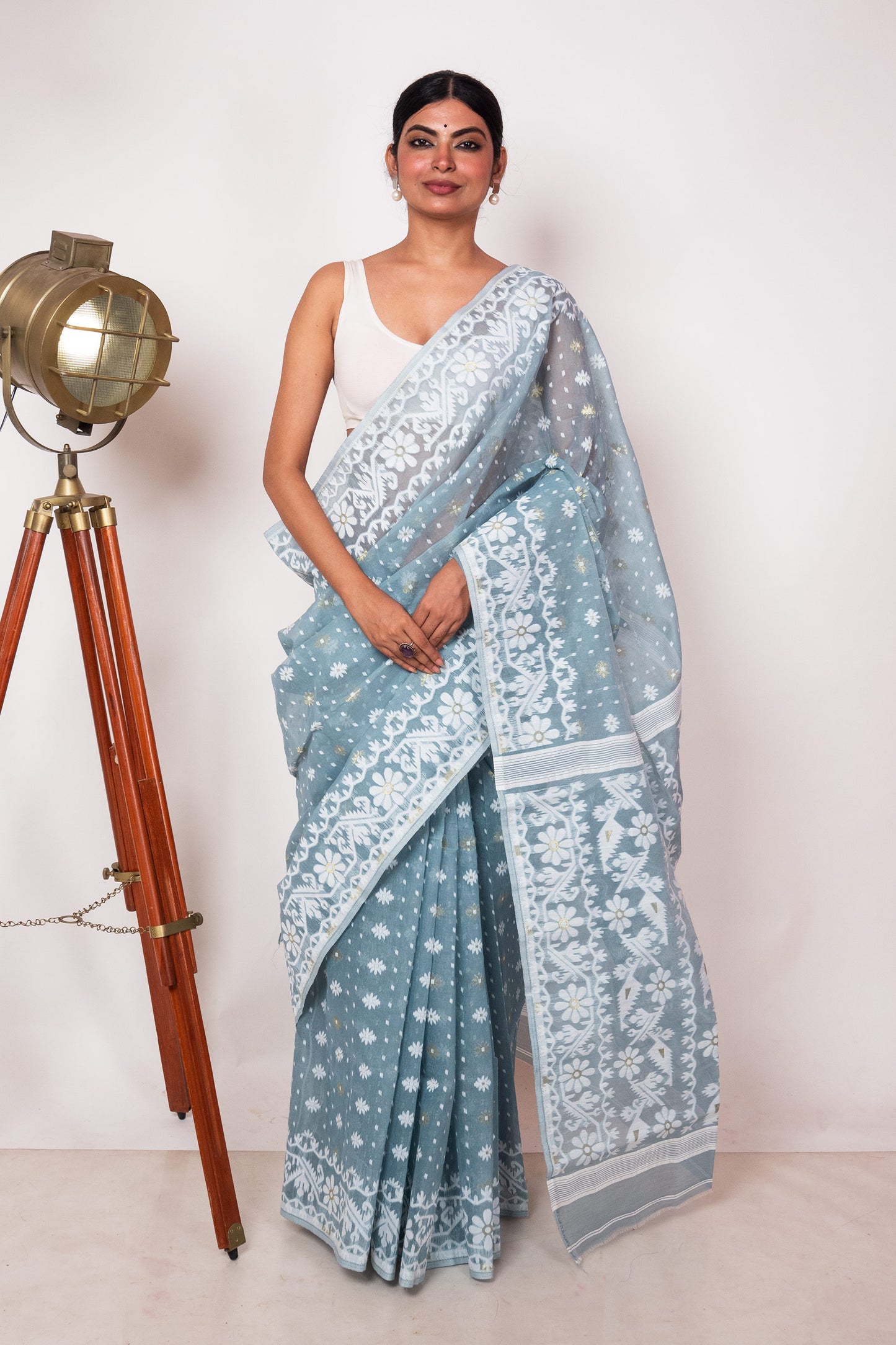 Pastel Blue Bengal Jamdani Saree