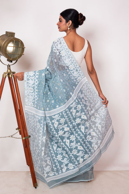 Pastel Blue Bengal Jamdani Saree