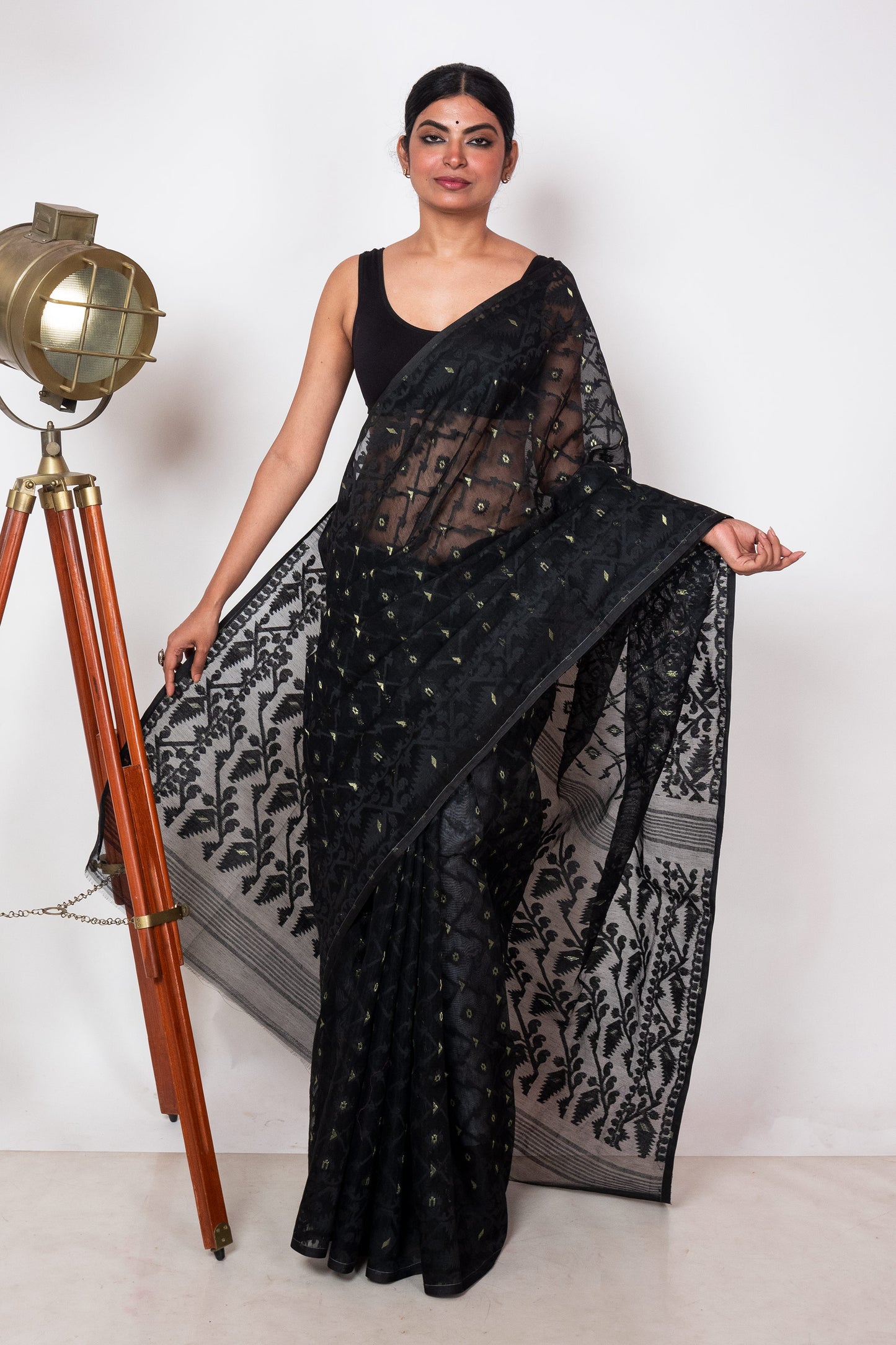 Black on Black Bengal Jamdani Saree