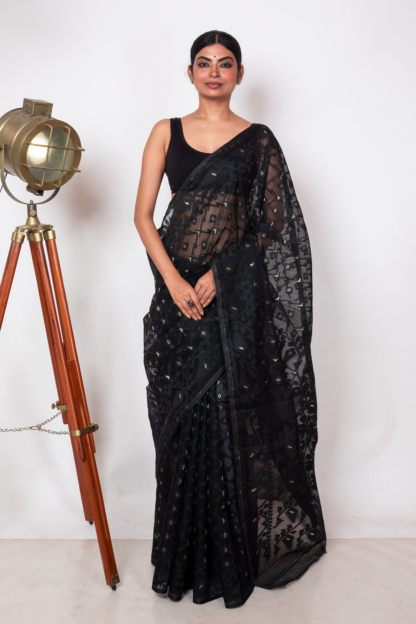 Black on Black Bengal Jamdani Saree