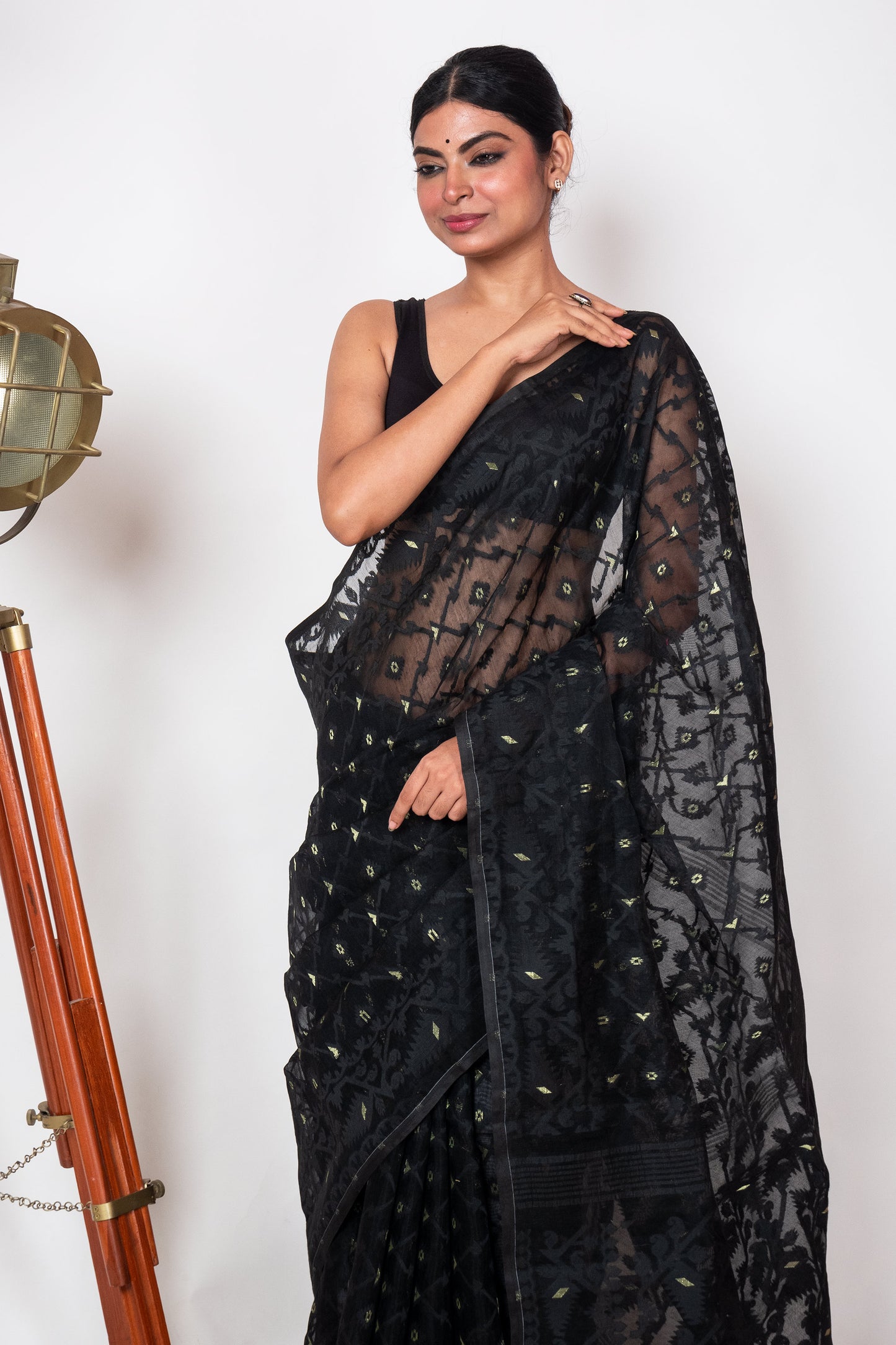 Black on Black Bengal Jamdani Saree