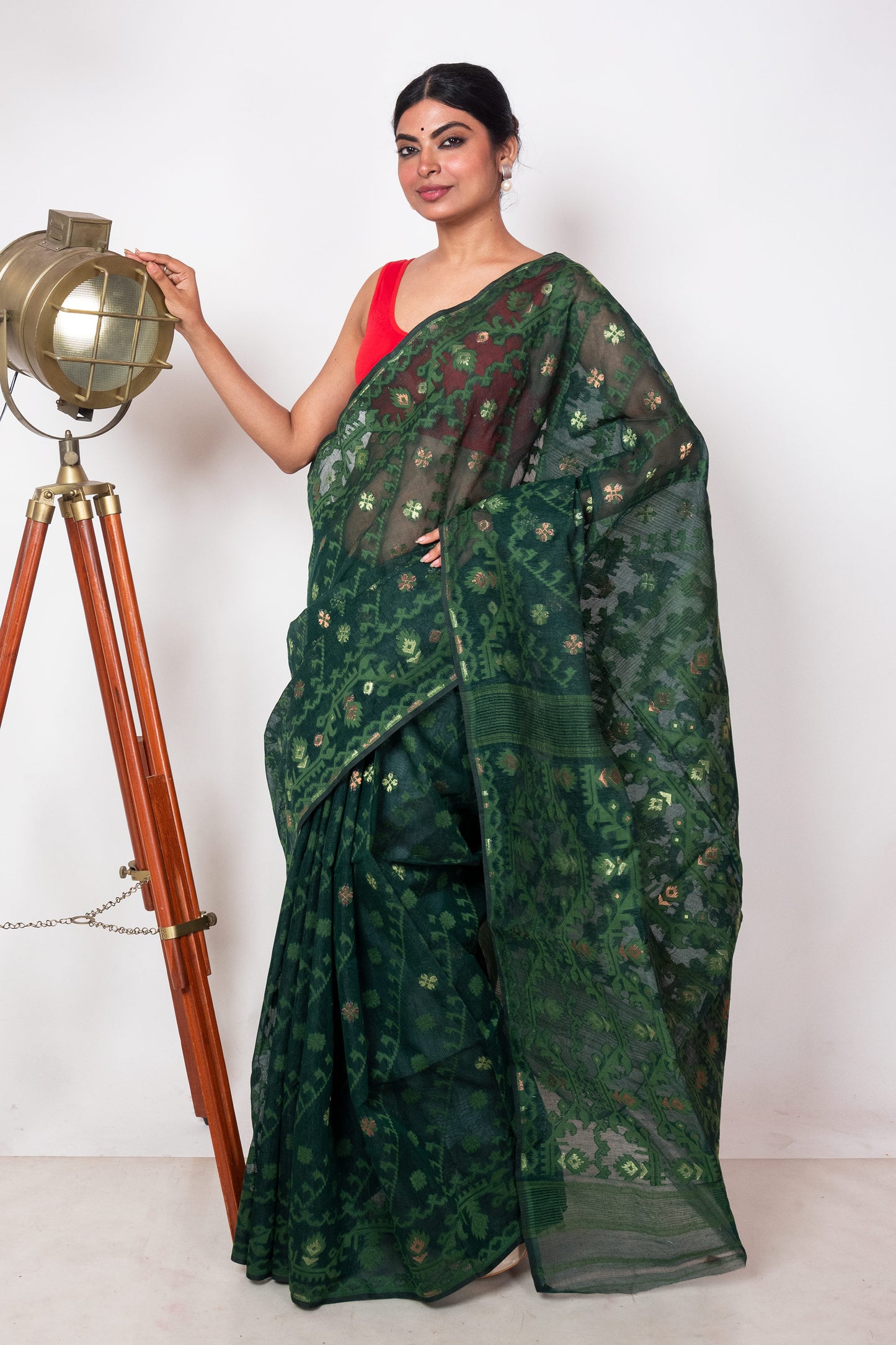 Green on Green Jamdani Saree