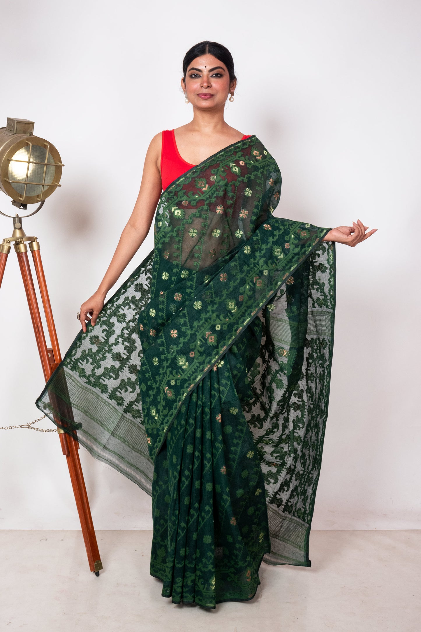 Green on Green Jamdani Saree