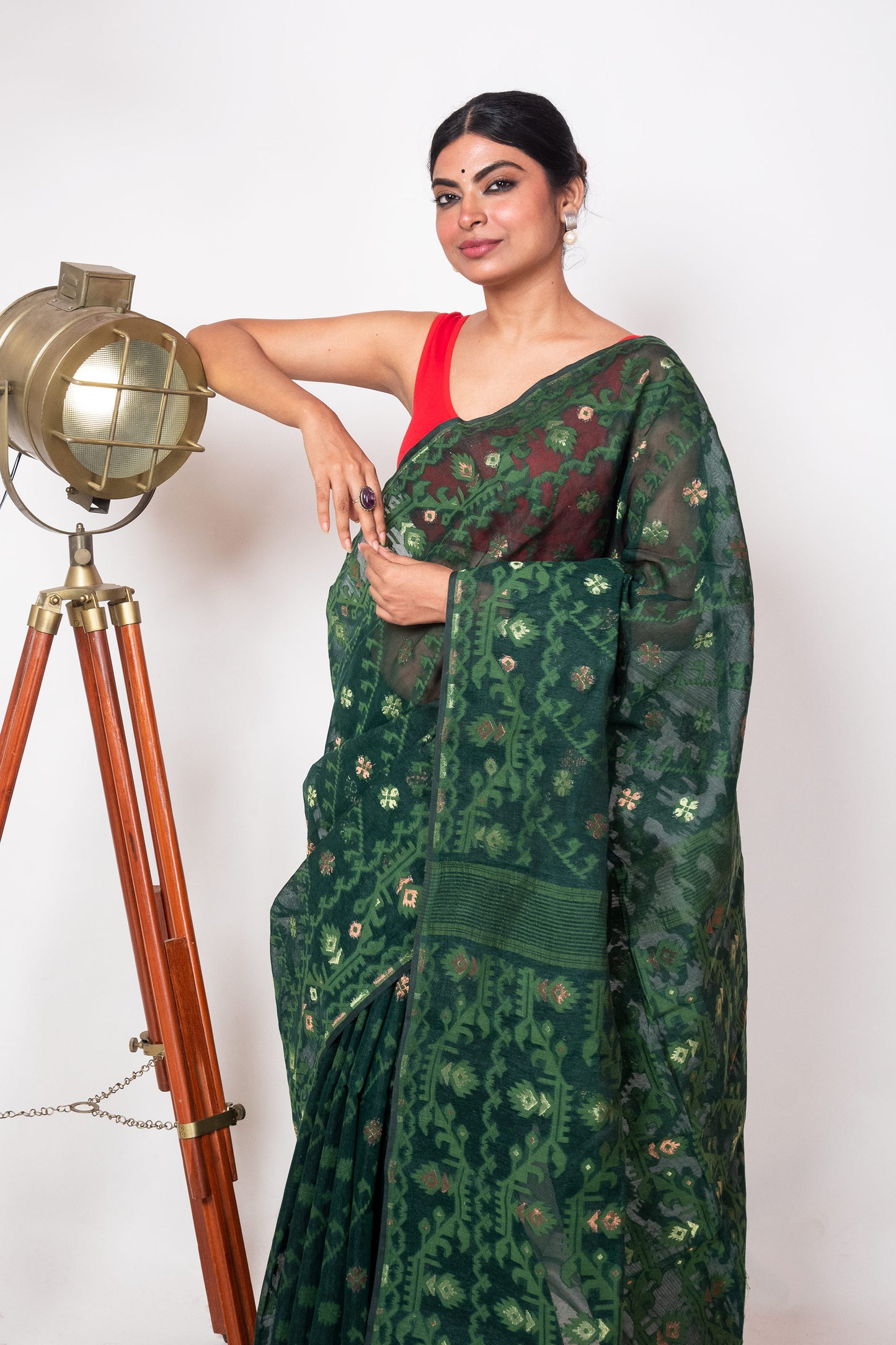 Green on Green Jamdani Saree