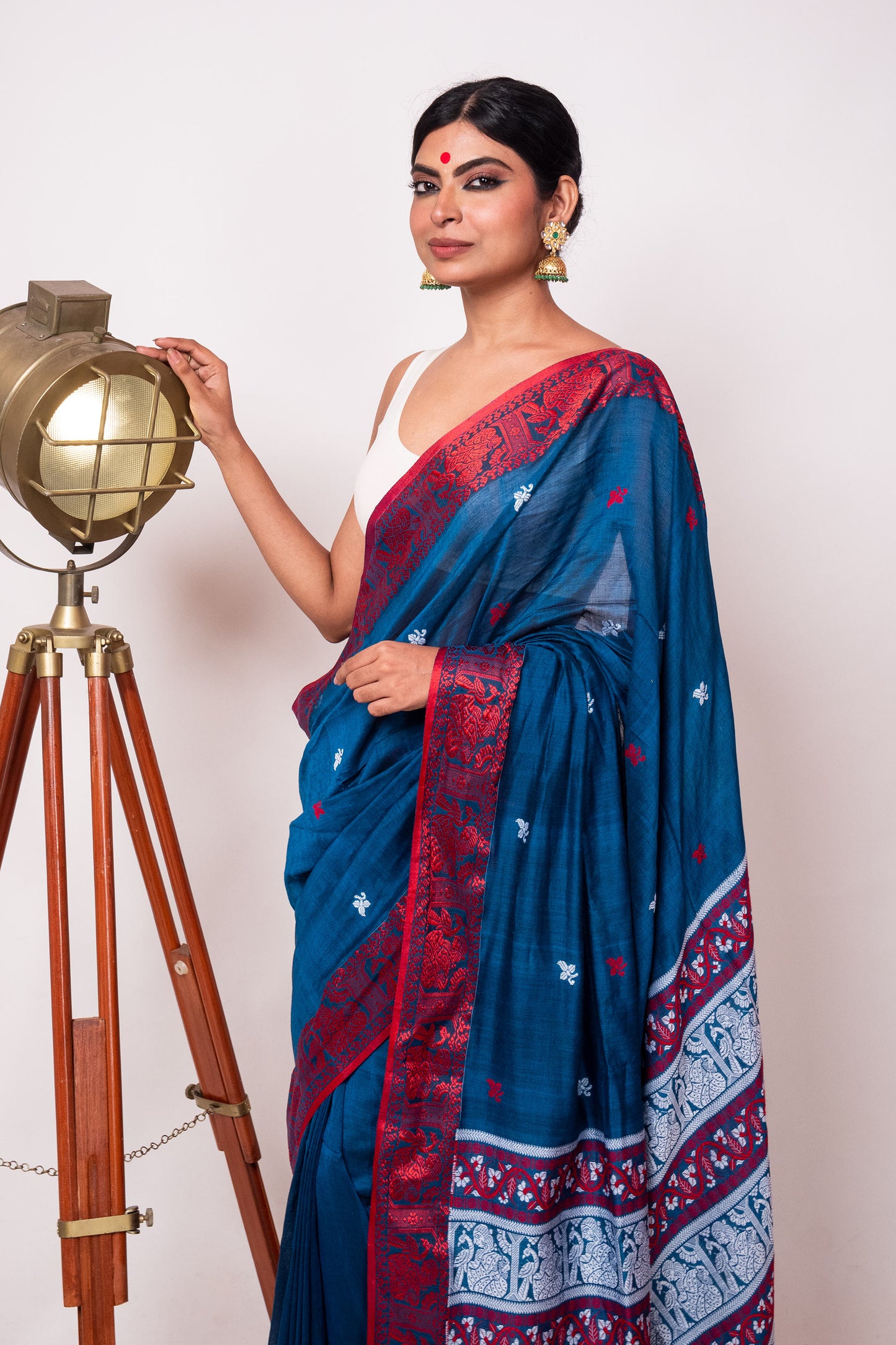 Blue Cotton Handloom Woven Human Figure Baluchari Saree