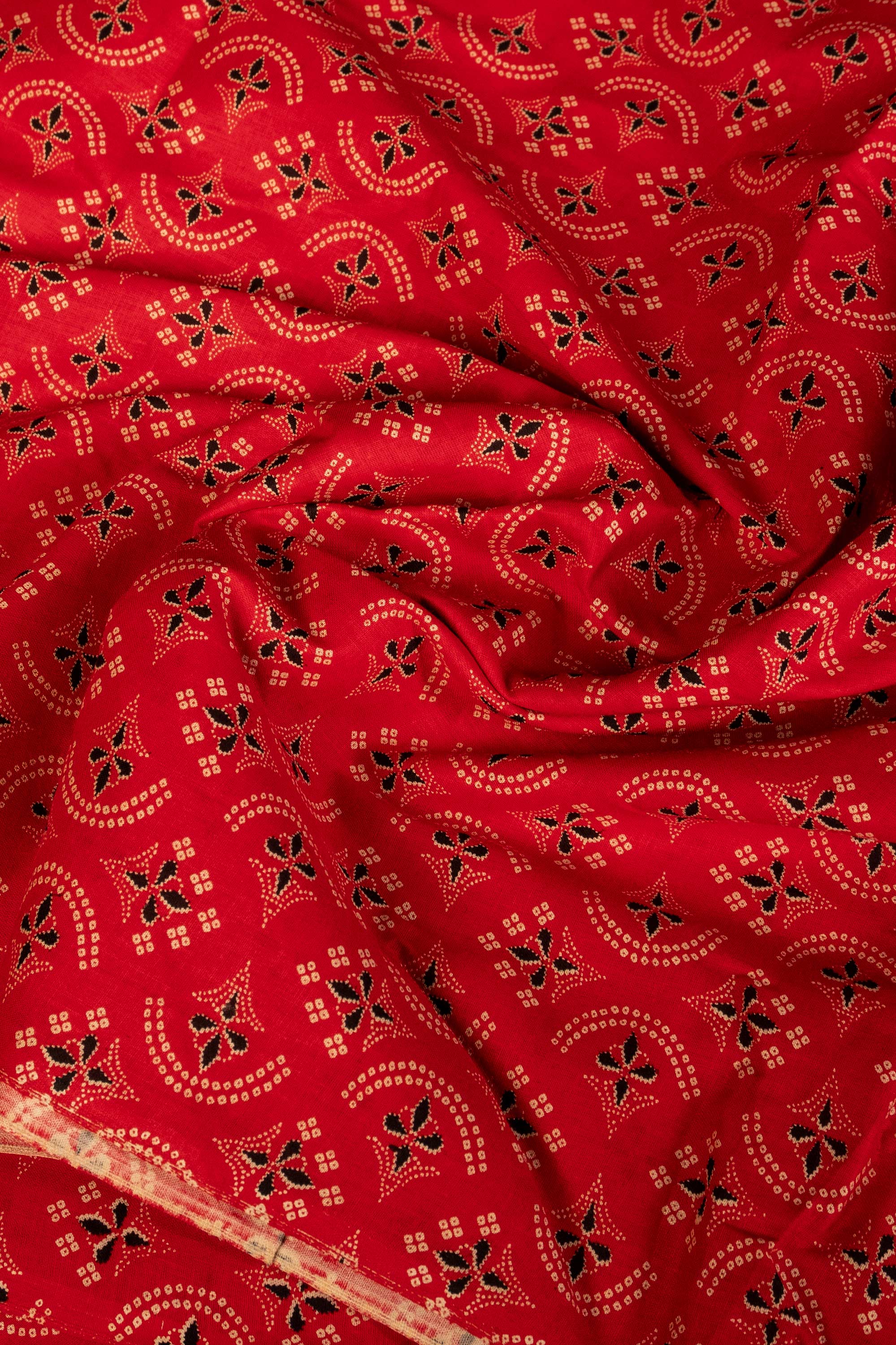 Red Block Printed Blouse Fabric
