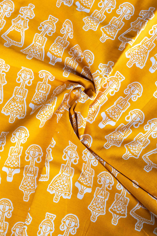 Yellow Tribal Block Printed Blouse Fabric