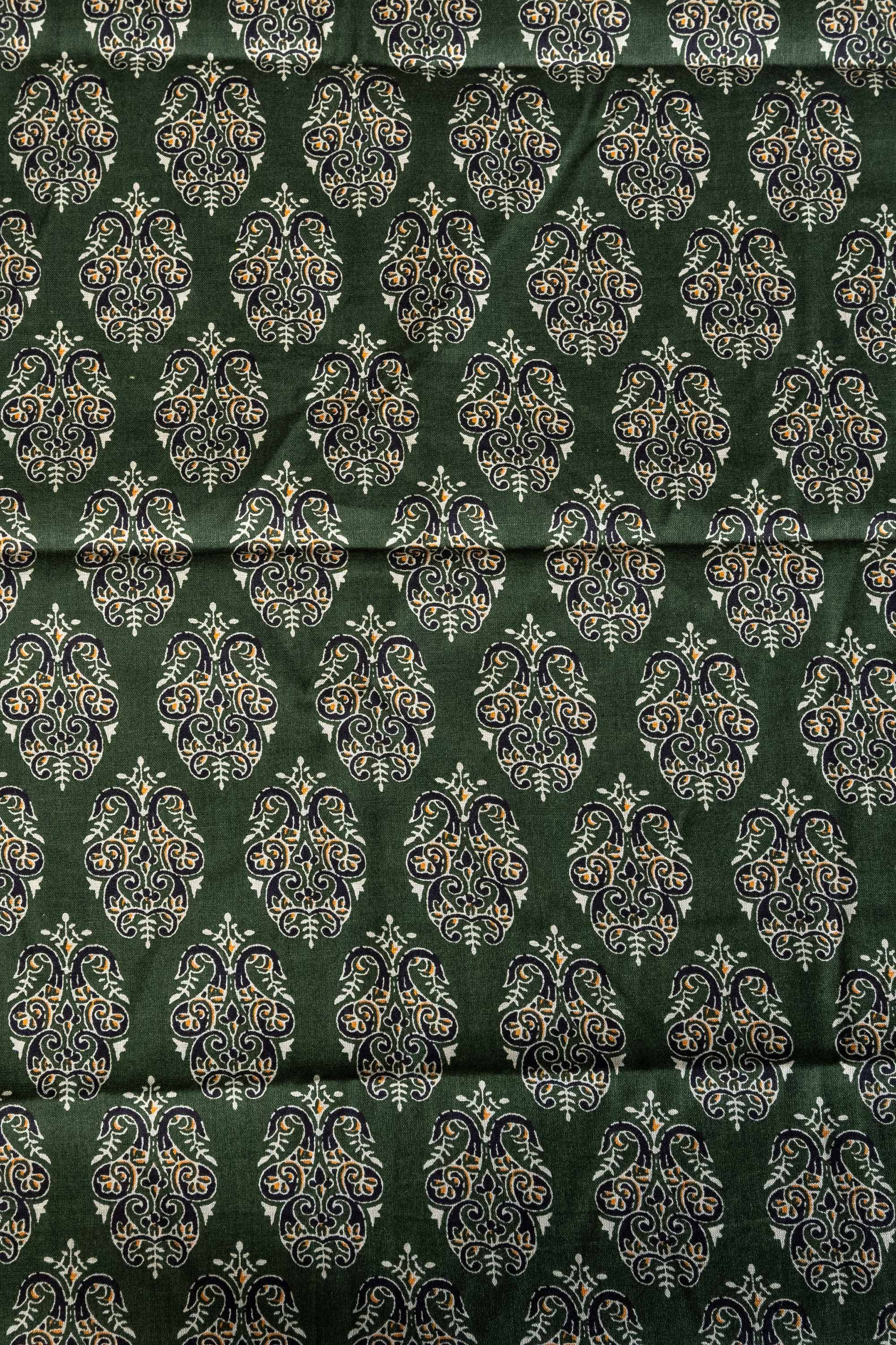 Green Block Printed Blouse Fabric