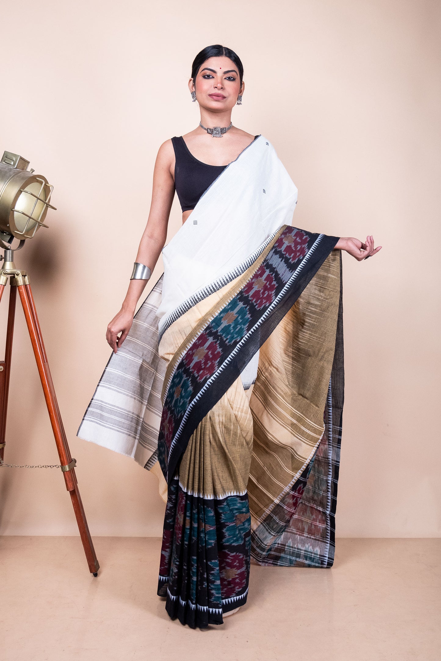 Black White Bengal Cotton 3D Ikat Saree