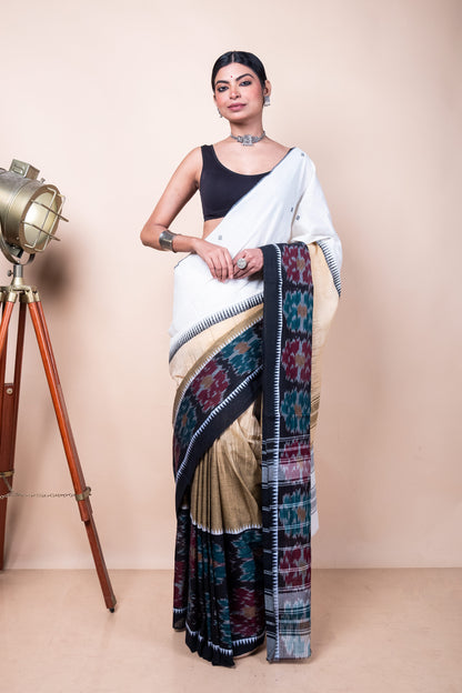 Black White Bengal Cotton 3D Ikat Saree