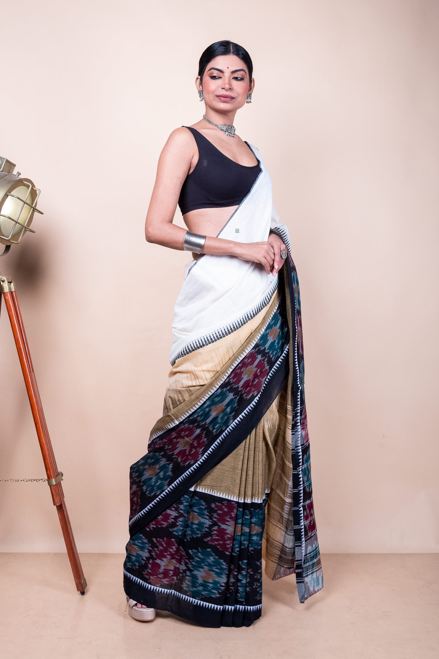 Black White Bengal Cotton 3D Ikat Saree