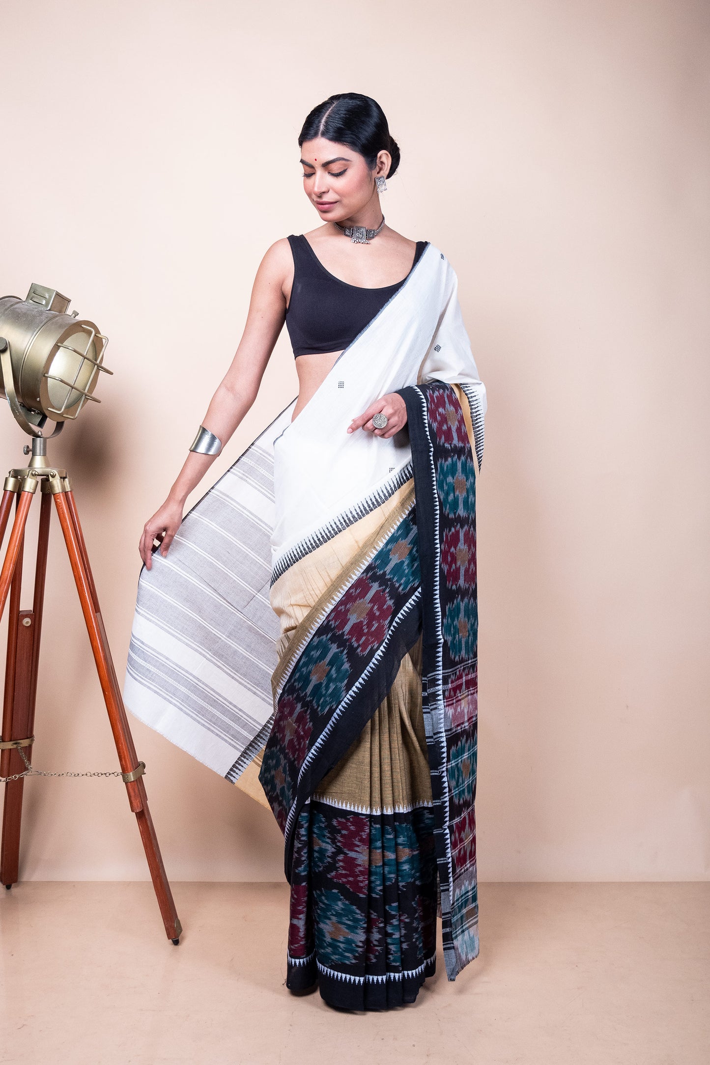 Black White Bengal Cotton 3D Ikat Saree