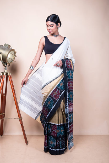 Black White Bengal Cotton 3D Ikat Saree