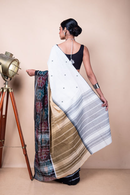 Black White Bengal Cotton 3D Ikat Saree