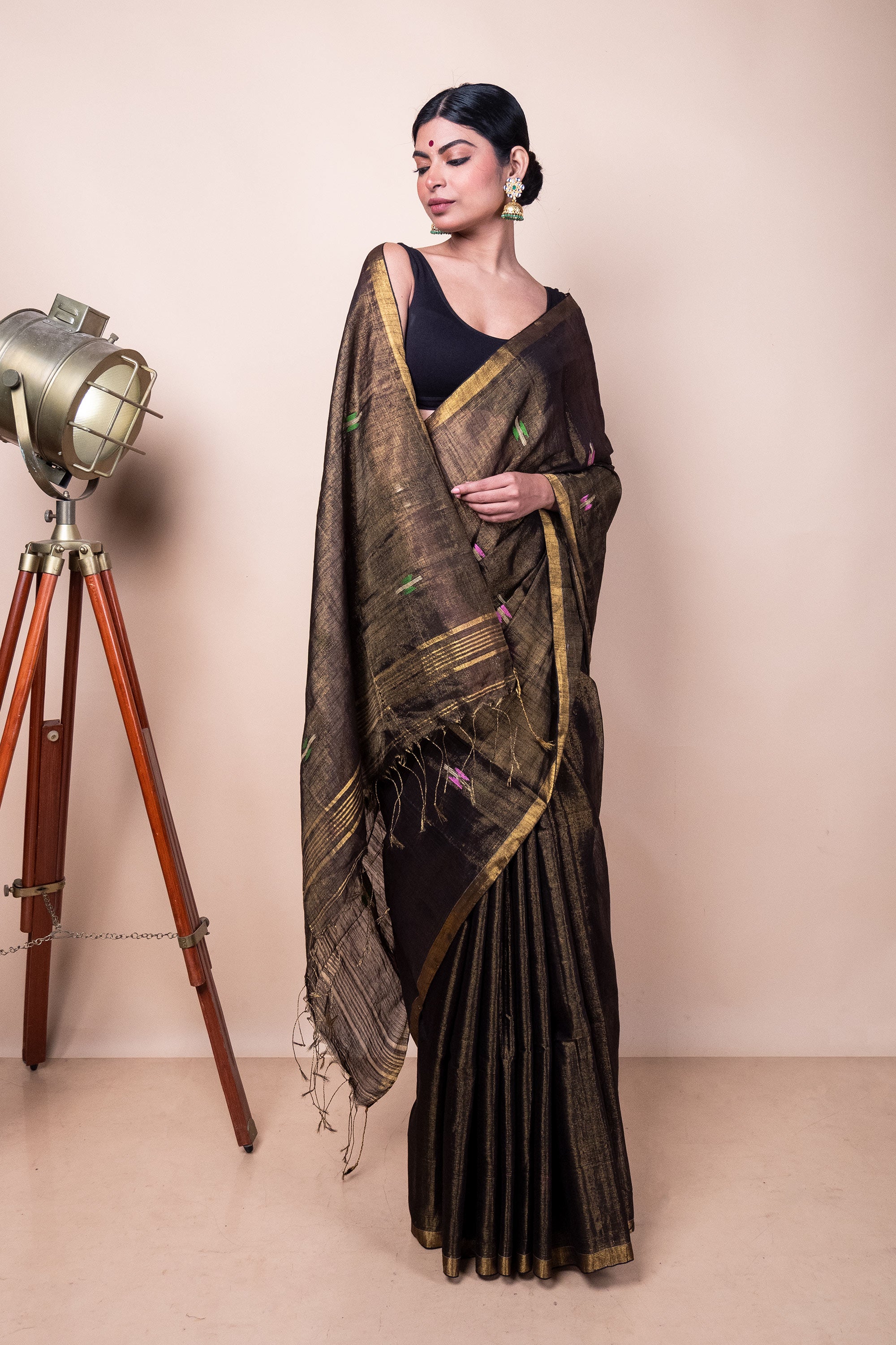 Copper Mixed Tissue Saree with Jamdani Motifs