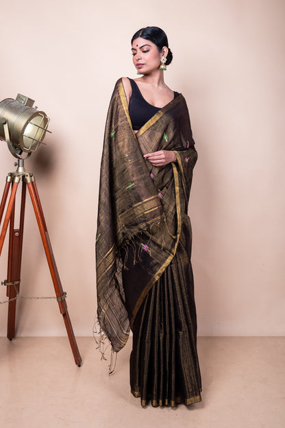 Copper Golden Tissue Mix Saree with Handwoven Buttis