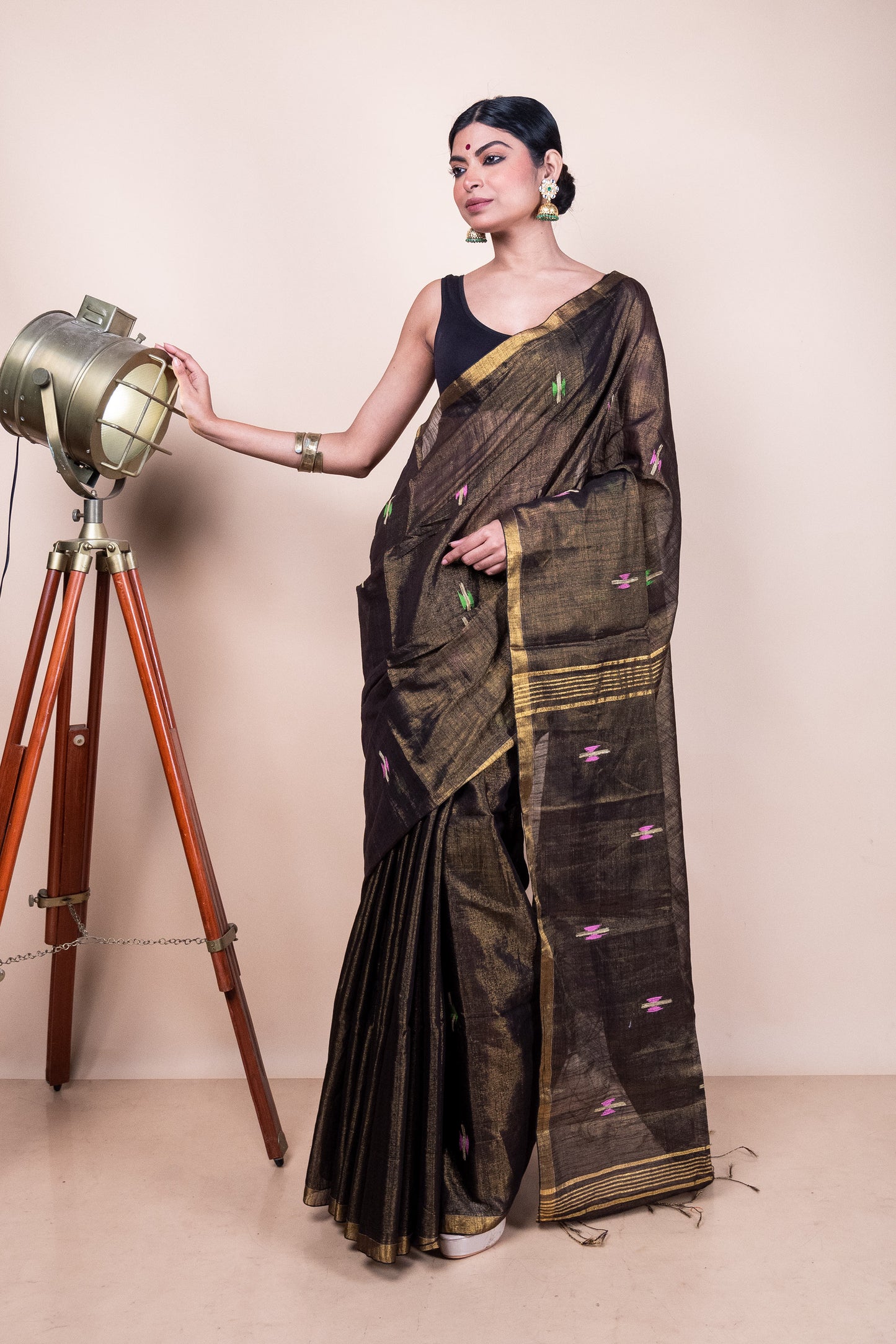 Copper Golden Tissue Mix Saree with Handwoven Buttis