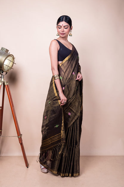 Copper Golden Tissue Mix Saree with Handwoven Buttis