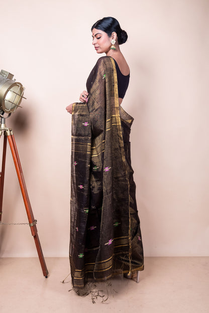 Copper Golden Tissue Mix Saree with Handwoven Buttis