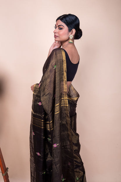 Copper Golden Tissue Mix Saree with Handwoven Buttis