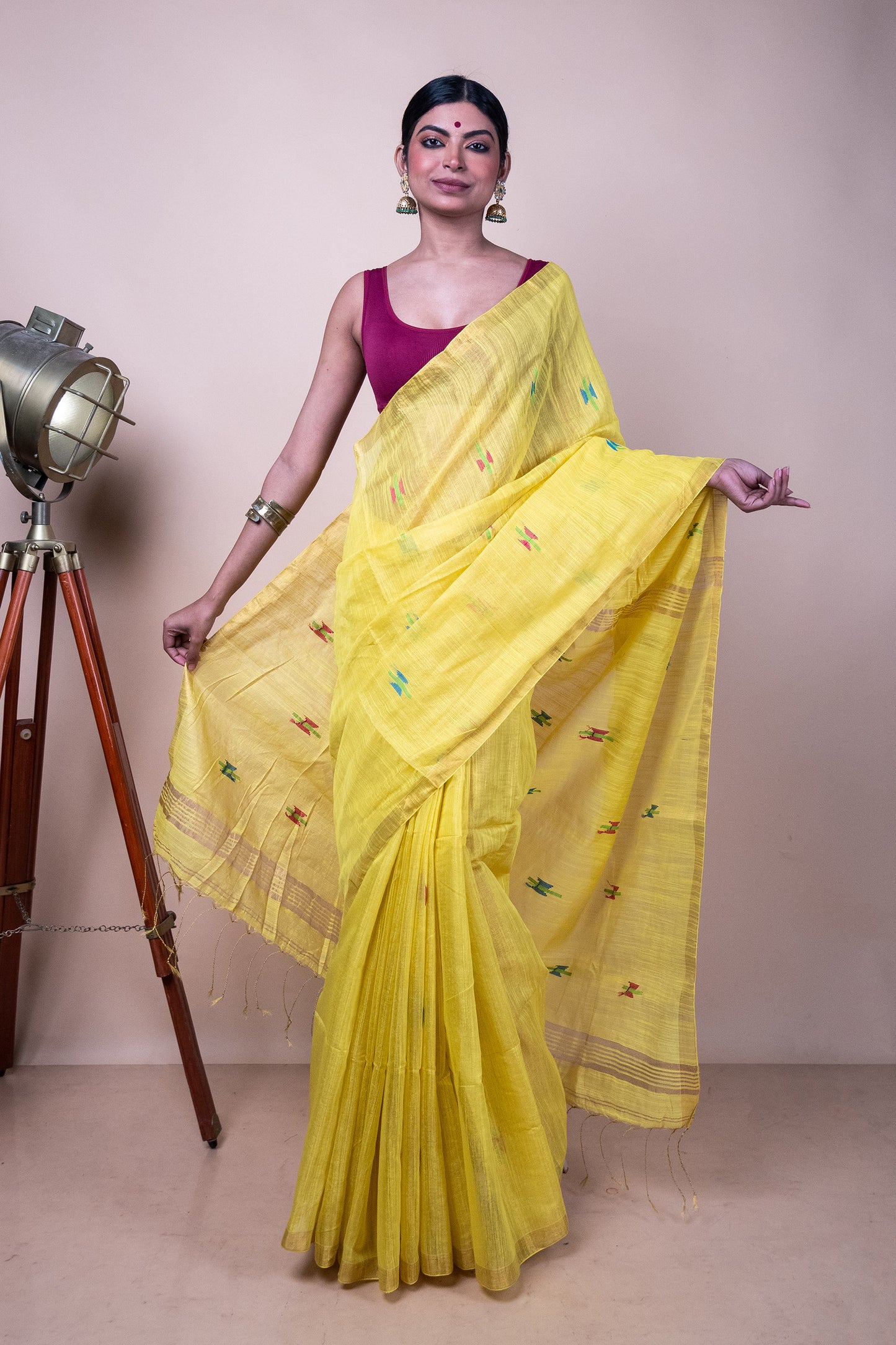 Yellow Tissue Mix Saree with Handwoven Buttis