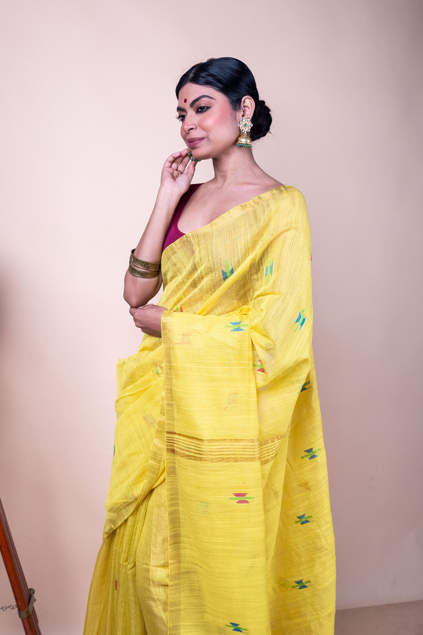 Yellow Tissue Mix Saree with Handwoven Buttis