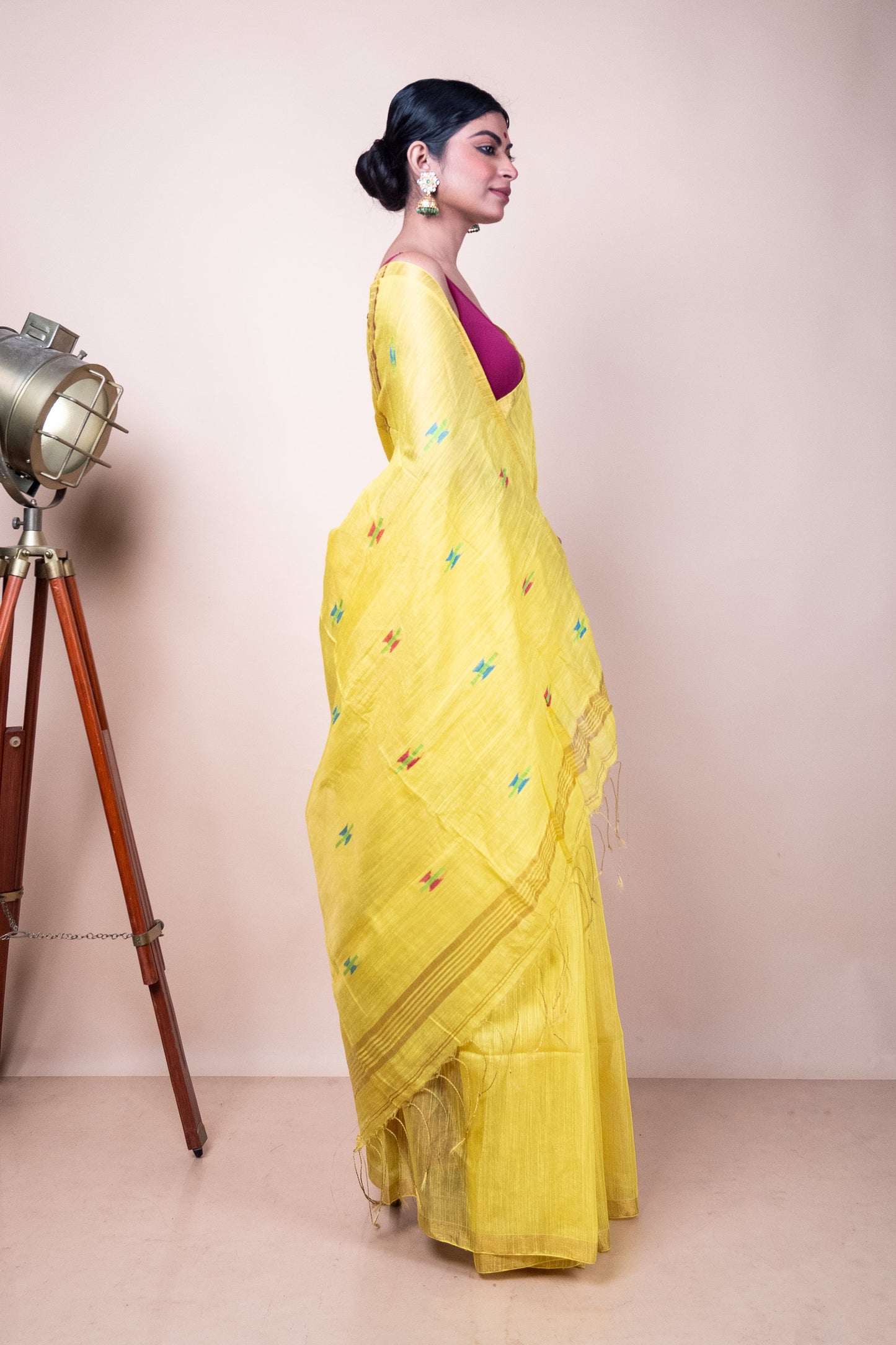 Yellow Tissue Mix Saree with Handwoven Buttis