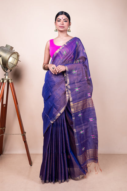 Blue Tissue Mix Saree with Handwoven Buttis