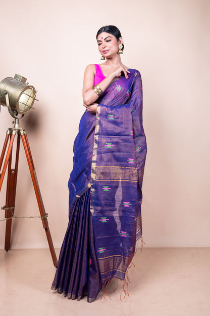 Blue Tissue Mix Saree with Handwoven Buttis