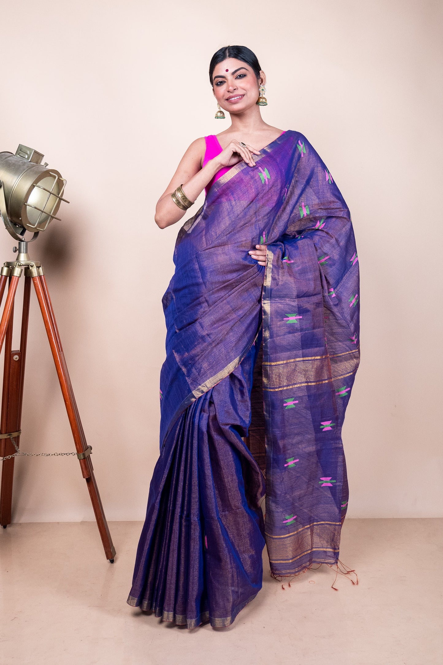 Blue Tissue Mix Saree with Handwoven Buttis