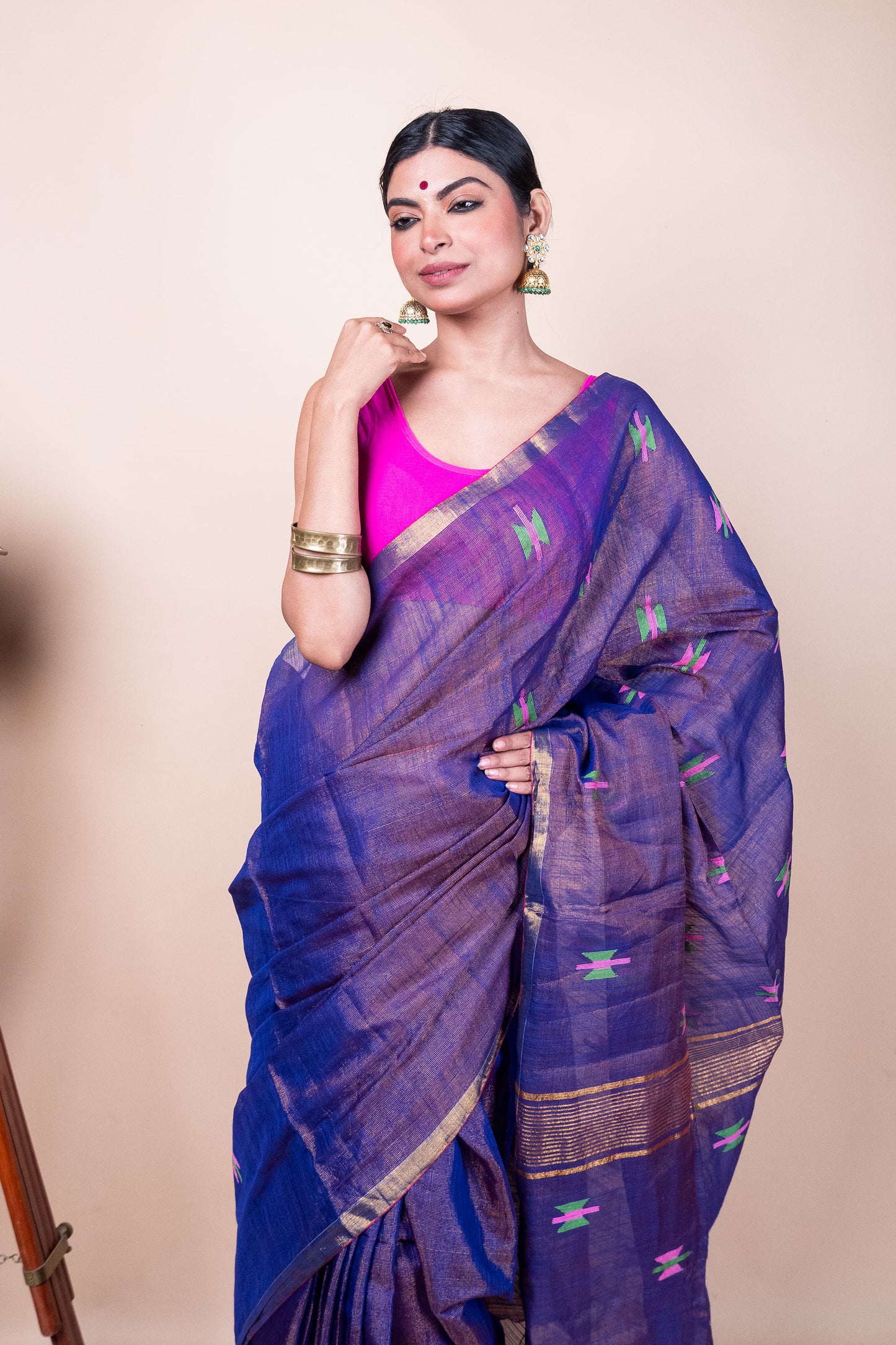 Blue Tissue Mix Saree with Handwoven Buttis