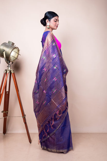 Blue Tissue Mix Saree with Handwoven Buttis