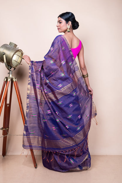 Blue Tissue Mix Saree with Handwoven Buttis