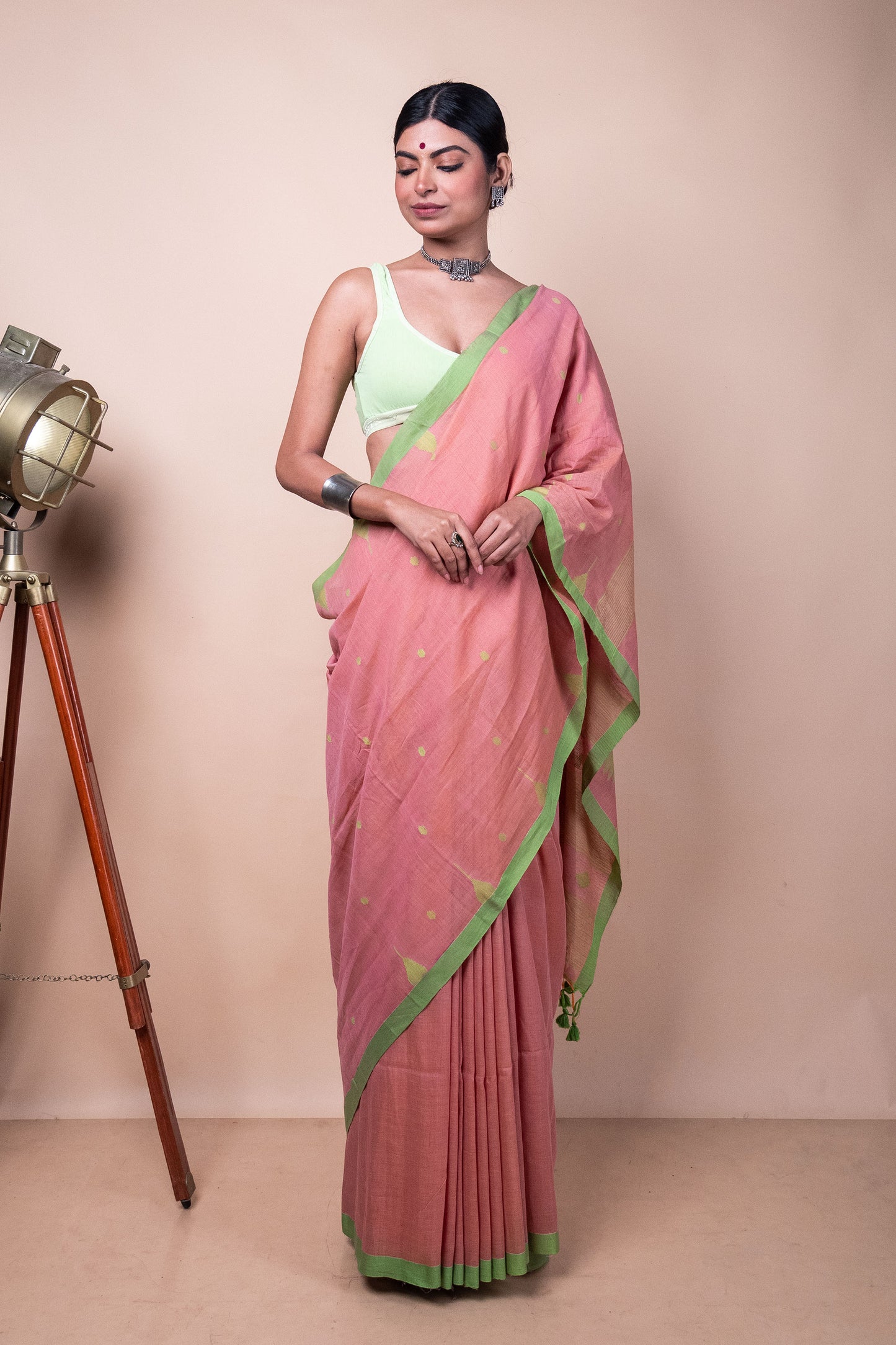 Nude Blush Handloom Needle Woven Jamdani Saree