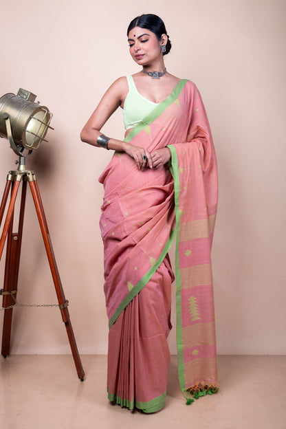 Nude Blush Handloom Needle Woven Jamdani Saree