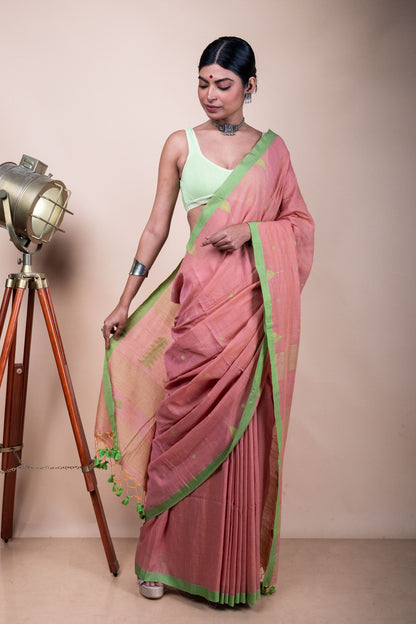 Nude Blush Handloom Needle Woven Jamdani Saree